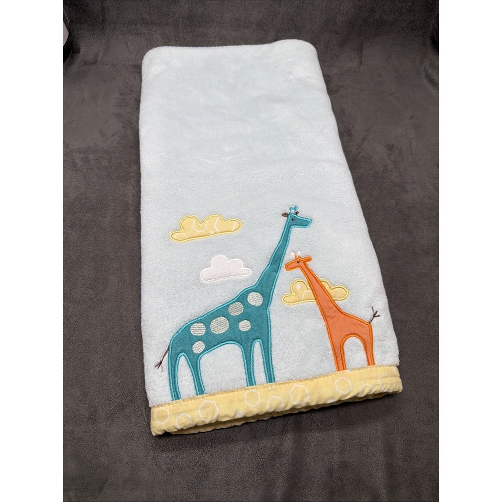 Skip Hop Giraffes Baby Blanket Light Blue Yellow Trim